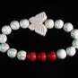 Turquoise White Butterfly Red White Veins Ball Beads Stretch Bracelet ZZ2448
