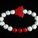 Turquoise Red Butterfly Red White Veins Ball Beads Stretch Bracelet ZZ2449