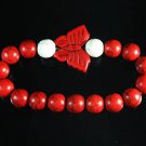 Turquoise Red Butterfly Red White Veins Ball Beads Stretch Bracelet ZZ2450