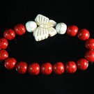 Turquoise White Butterfly Red White Veins Ball Beads Stretch Bracelet ZZ2451