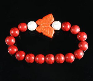 Turquoise Orange Butterfly Red White Veins Ball Beads Stretch Bracelet ZZ2452