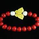 Turquoise Yellow Butterfly Red White Veins Ball Beads Stretch Bracelet ZZ2453
