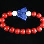 Turquoise Blue Butterfly Red White Veins Ball Beads Stretch Bracelet ZZ2454