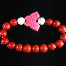 Turquoise Pink Butterfly Red White Veins Ball Beads Stretch Bracelet ZZ2455