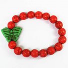 Turquoise Green Butterfly Red Veins Ball Beads Stretch Bracelet ZZ2459