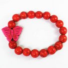 Turquoise Pink Butterfly Red Veins Ball Beads Stretch Bracelet ZZ2460