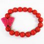 Turquoise Pink Butterfly Red Veins Ball Beads Stretch Bracelet ZZ2460