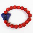 Turquoise Blue Butterfly Red Veins Ball Beads Stretch Bracelet ZZ2461