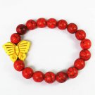 Turquoise Yellow Butterfly Red Veins Ball Beads Stretch Bracelet ZZ2463