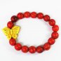 Turquoise Yellow Butterfly Red Veins Ball Beads Stretch Bracelet ZZ2463