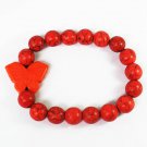 Turquoise Orange Butterfly Red Veins Ball Beads Stretch Bracelet ZZ2464
