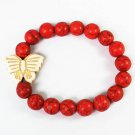 Turquoise White Butterfly Red Veins Ball Beads Stretch Bracelet ZZ2465