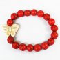 Turquoise White Butterfly Red Veins Ball Beads Stretch Bracelet ZZ2465