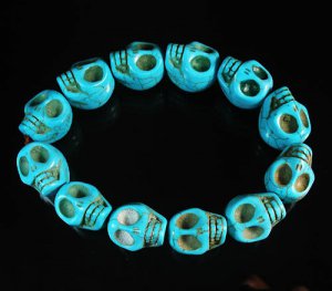 Turquoise Baby Blue Skull Beads Stretch Bracelet for Men ZZ2394