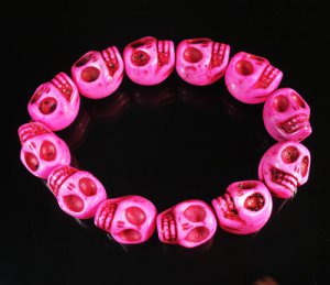 Turquoise Hot Pink Skull Beads Stretch Bracelet for Men ZZ2395