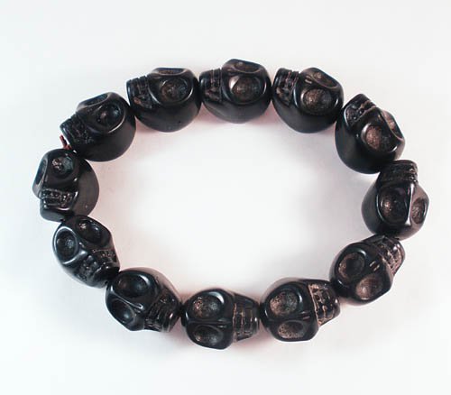 Turquoise Black Skull Beads Stretch Bracelet for Men ZZ2396