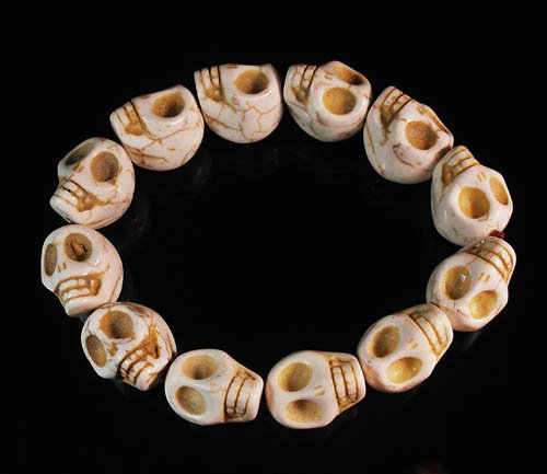 Turquoise White Skull Beads Stretch Bracelet for Men ZZ2397
