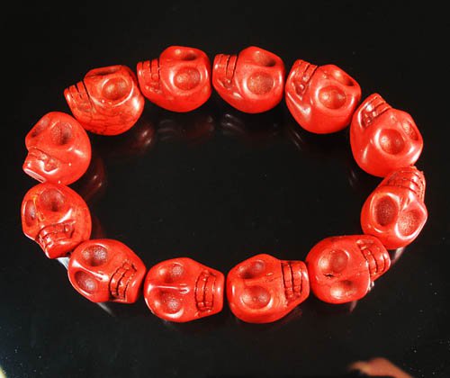 Turquoise Red Skull Beads Stretch Bracelet for Men ZZ2398