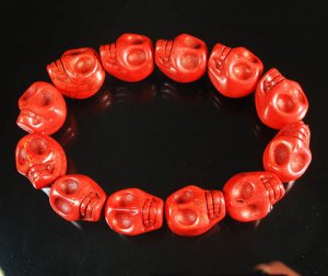 Turquoise Red Skull Beads Stretch Bracelet for Men ZZ2398