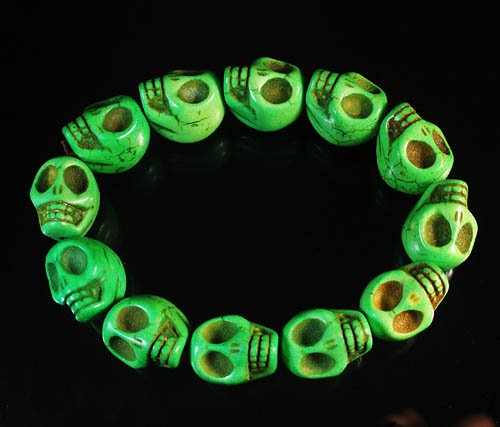 Turquoise Green Skull Beads Stretch Bracelet for Men ZZ2399