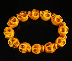 Turquoise Orange Skull Beads Stretch Bracelet for Men ZZ2400