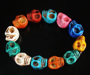 Turquoise Colorful Skull Beads Stretch Bracelet for Men ZZ2401