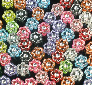 3000 pcs Silvertone Point Inlaid 2 Sides Mixed Resin Beads Findings ZZ540