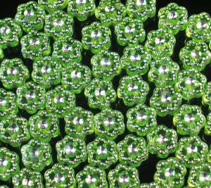3000 pcs Silvertone Point Inlaid 2 Sides Green Resin Beads Findings ZZ539