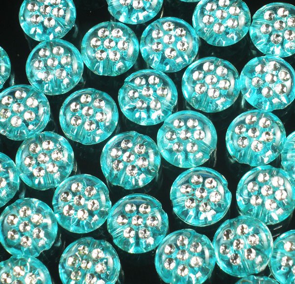 2400pcs Silvertone Point Inlaid 2 Sides Baby blue Resin Beads Findings ZZ535