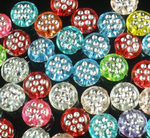 2400pcs Silvertone Point Inlaid 2 Sides Mixed Resin Beads Findings ZZ534