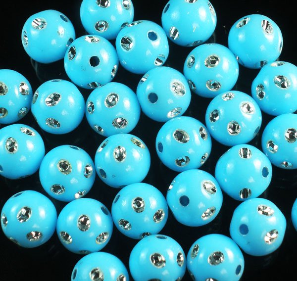 1800 pcs Silvertone Dot Inlaid Baby Blue Ball Resin Beads Findings ZZ547