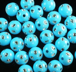 1800 pcs Silvertone Dot Inlaid Baby Blue Ball Resin Beads Findings ZZ547