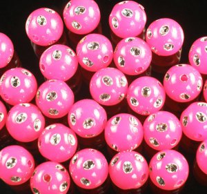 1800 pcs Silvertone Dot Inlaid Hot Pink Ball Resin Beads Findings ZZ548