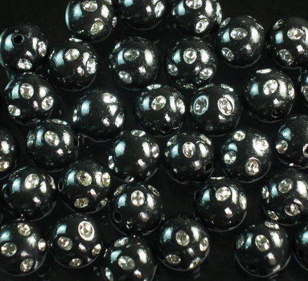 1800 pcs Silvertone Dot Inlaid Black Ball Resin Beads Findings ZZ554