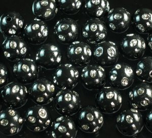 1800 pcs Silvertone Dot Inlaid Black Ball Resin Beads Findings ZZ554