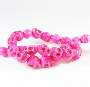 10 Strands 15inch Turquoise Howlite Hot Pink Skull Beads