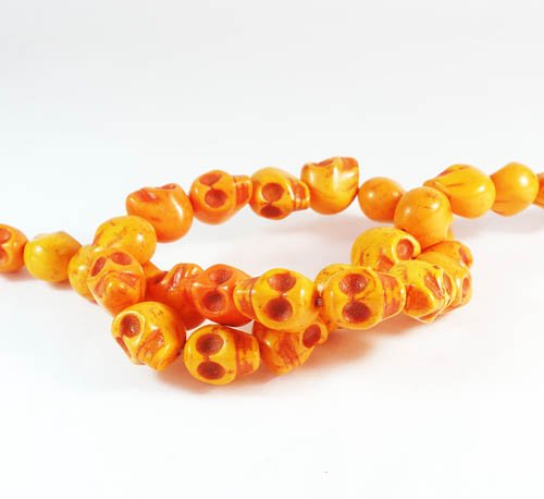 10 Strands 15inch Turquoise Howlite Orange Skull Beads