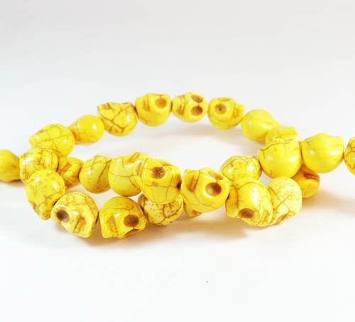 10 Strands 15inch Turquoise Howlite Yellow Skull Beads