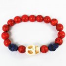 Turquoise White Blue Skull Bead Red Veins Ball Beads Stretch Bracelet ZZ2466