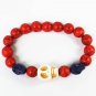 Turquoise White Blue Skull Bead Red Veins Ball Beads Stretch Bracelet ZZ2466
