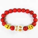Turquoise White Yellow Skull Bead Red Veins Ball Beads Stretch Bracelet ZZ2467