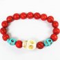Turquoise White Baby Blue Skull Bead Red Veins Ball Beads Stretch Bracelet ZZ2468