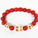 Turquoise White Skull Bead Red Veins Ball Beads Stretch Bracelet ZZ2469