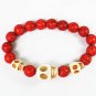 Turquoise White Skull Bead Red Veins Ball Beads Stretch Bracelet ZZ2469