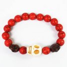 Turquoise White Brown Skull Bead Red Veins Ball Beads Stretch Bracelet ZZ2470