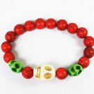 Turquoise White Green Skull Bead Red Veins Ball Beads Stretch Bracelet ZZ2471