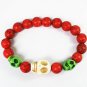 Turquoise White Green Skull Bead Red Veins Ball Beads Stretch Bracelet ZZ2471