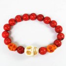 Turquoise White Orange Skull Bead Red Veins Ball Beads Stretch Bracelet ZZ2472