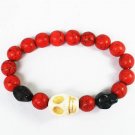 Turquoise White Black Skull Bead Red Veins Ball Beads Stretch Bracelet ZZ2473