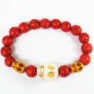 Turquoise White Yellow Skull Bead Red Veins Ball Beads Stretch Bracelet ZZ2474